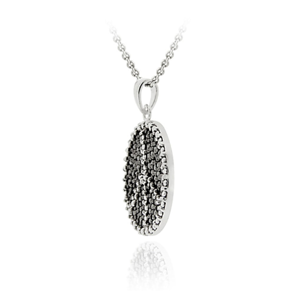 Sterling Silver Black Diamond Accent Peace Sign Disc Pendant-3