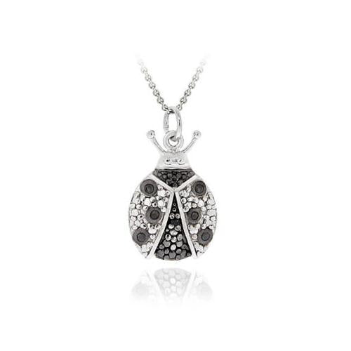 Sterling Silver Black Diamond Accent Ladybug Pendant