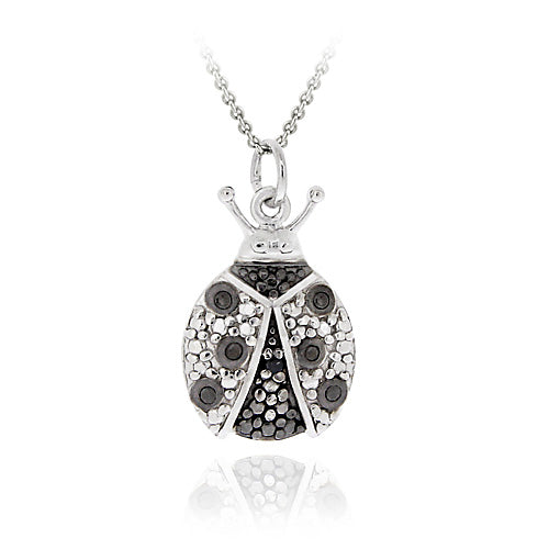 Sterling Silver Black Diamond Accent Ladybug Pendant-2
