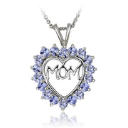 Sterling Silver Tanzanite MOM Heart Pendant Necklace