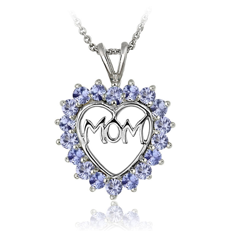 Sterling Silver Tanzanite MOM Heart Pendant Necklace