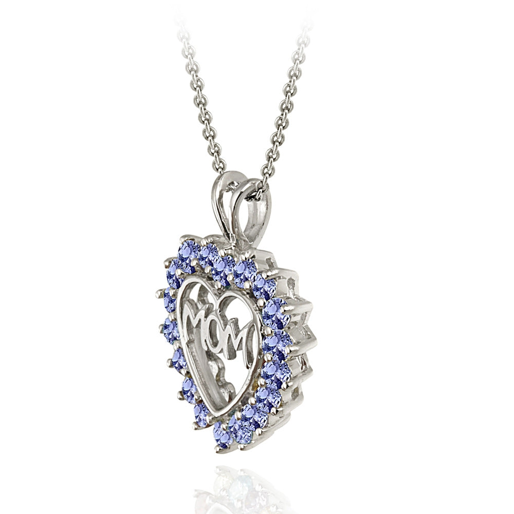 Sterling Silver Tanzanite MOM Heart Pendant Necklace-2