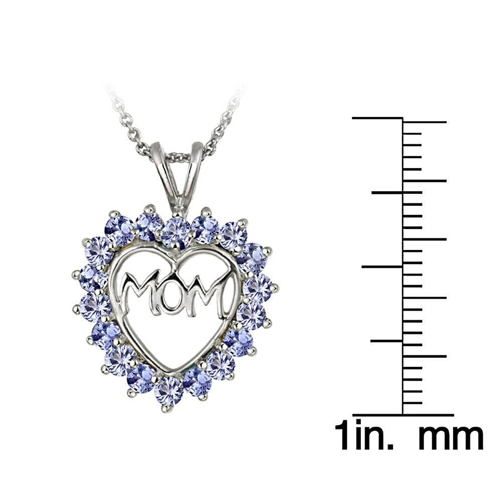 Sterling Silver Tanzanite MOM Heart Pendant Necklace-3