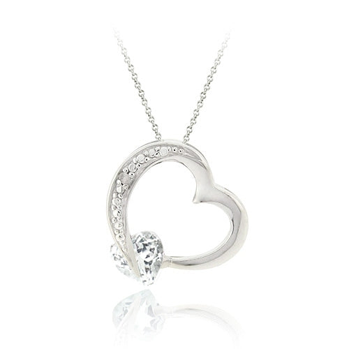 Sterling Silver 1.4ct White Topaz & Diamond Accent Floating Open Heart Necklace