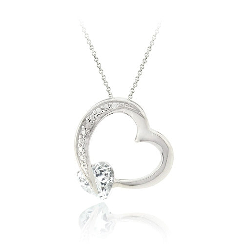 Sterling Silver 1.4ct White Topaz & Diamond Accent Floating Open Heart Necklace