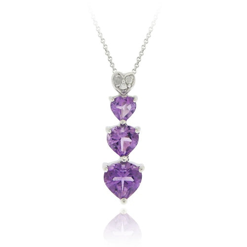 Sterling Silver Amethyst & Diamond Accent Heart Journey Pendant
