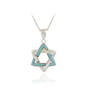 Sterling Silver Blue Opal Star of David Pendant Necklace