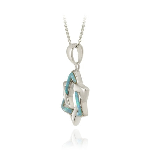 Sterling Silver Blue Opal Star of David Pendant Necklace-2