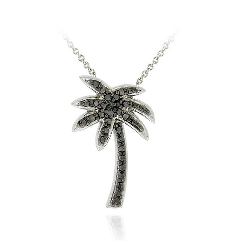 Sterling Silver Designer-Inspired Black Diamond Accent Palm Tree Pendant