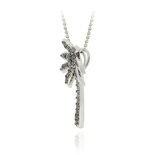 Sterling Silver Designer-Inspired Black Diamond Accent Palm Tree Pendant-3