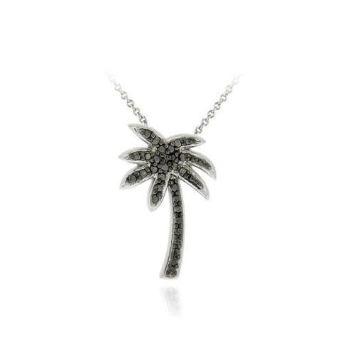 Sterling Silver Designer-Inspired Black Diamond Accent Palm Tree Pendant-4