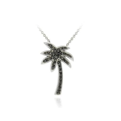 Sterling Silver Designer-Inspired Black Diamond Accent Palm Tree Pendant-5