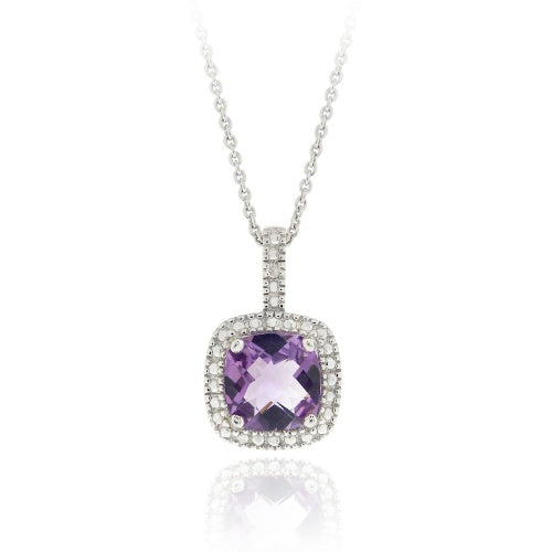 Sterling Silver Amethyst & Diamond Accent Square Pendant-2