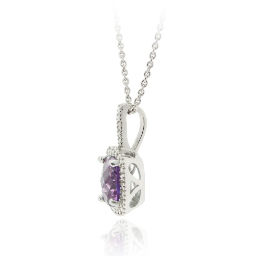 Sterling Silver Amethyst & Diamond Accent Square Pendant-3