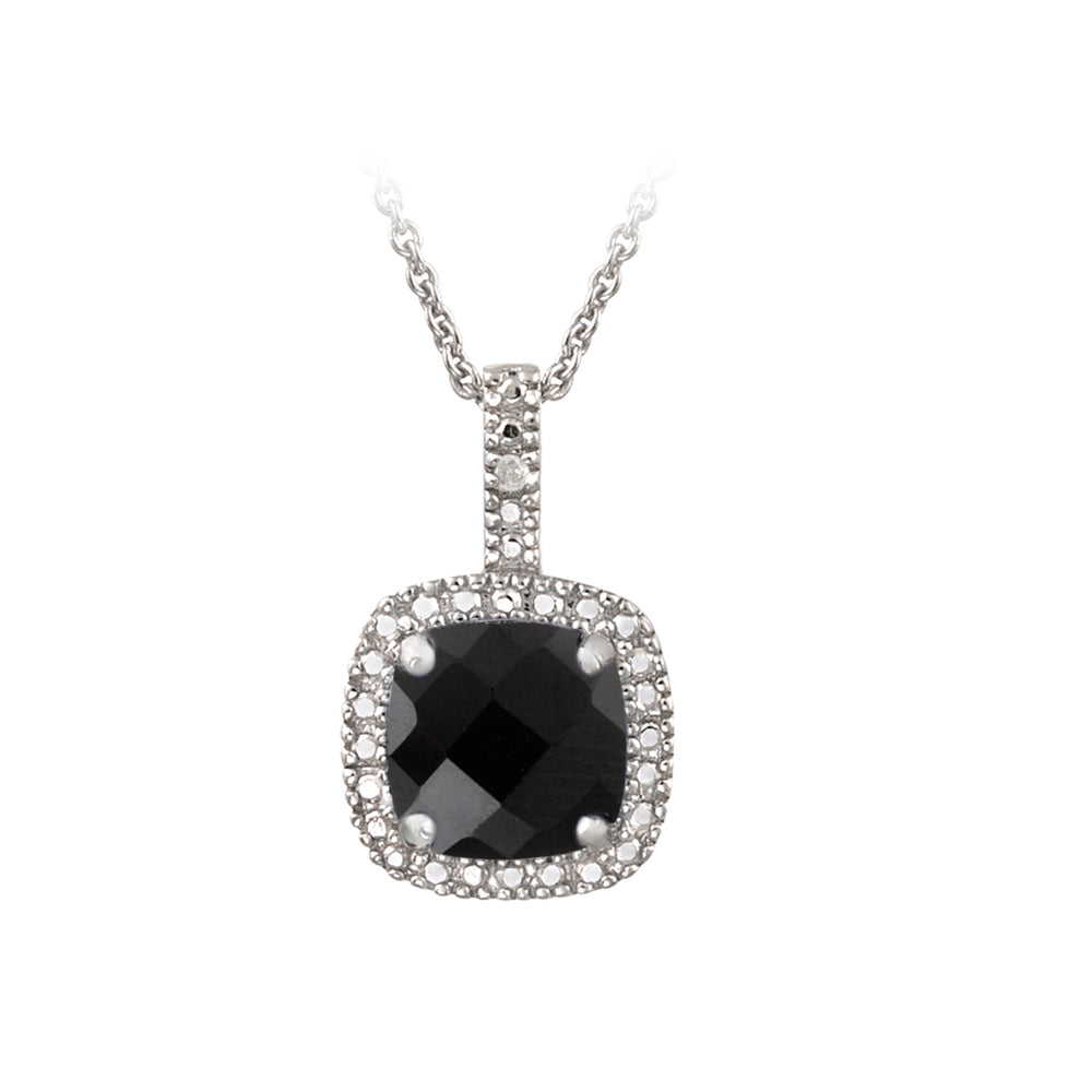 Sterling Silver 2.75ct Black Spinel & Diamond Accent Square Pendant-2