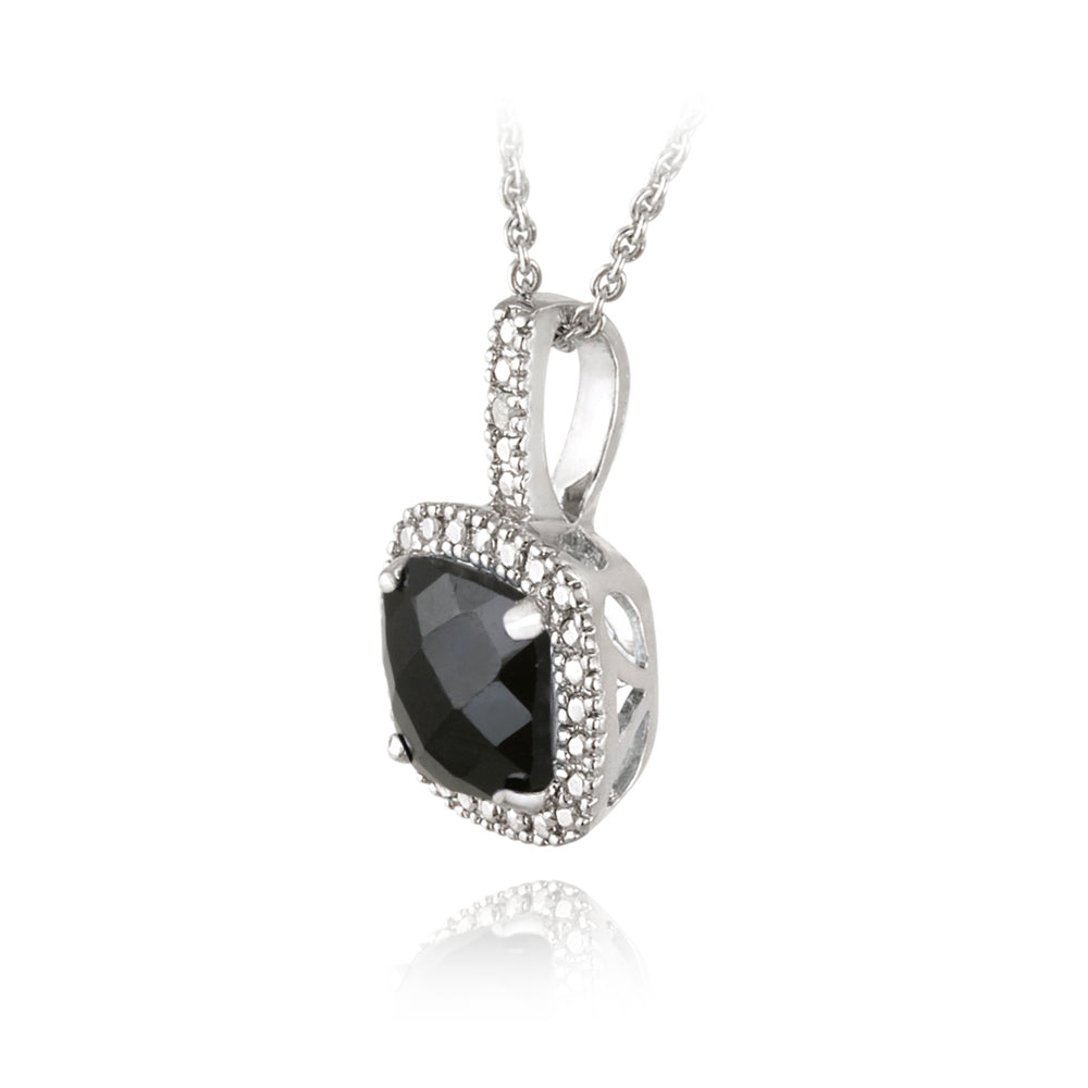 Sterling Silver 2.75ct Black Spinel & Diamond Accent Square Pendant-3