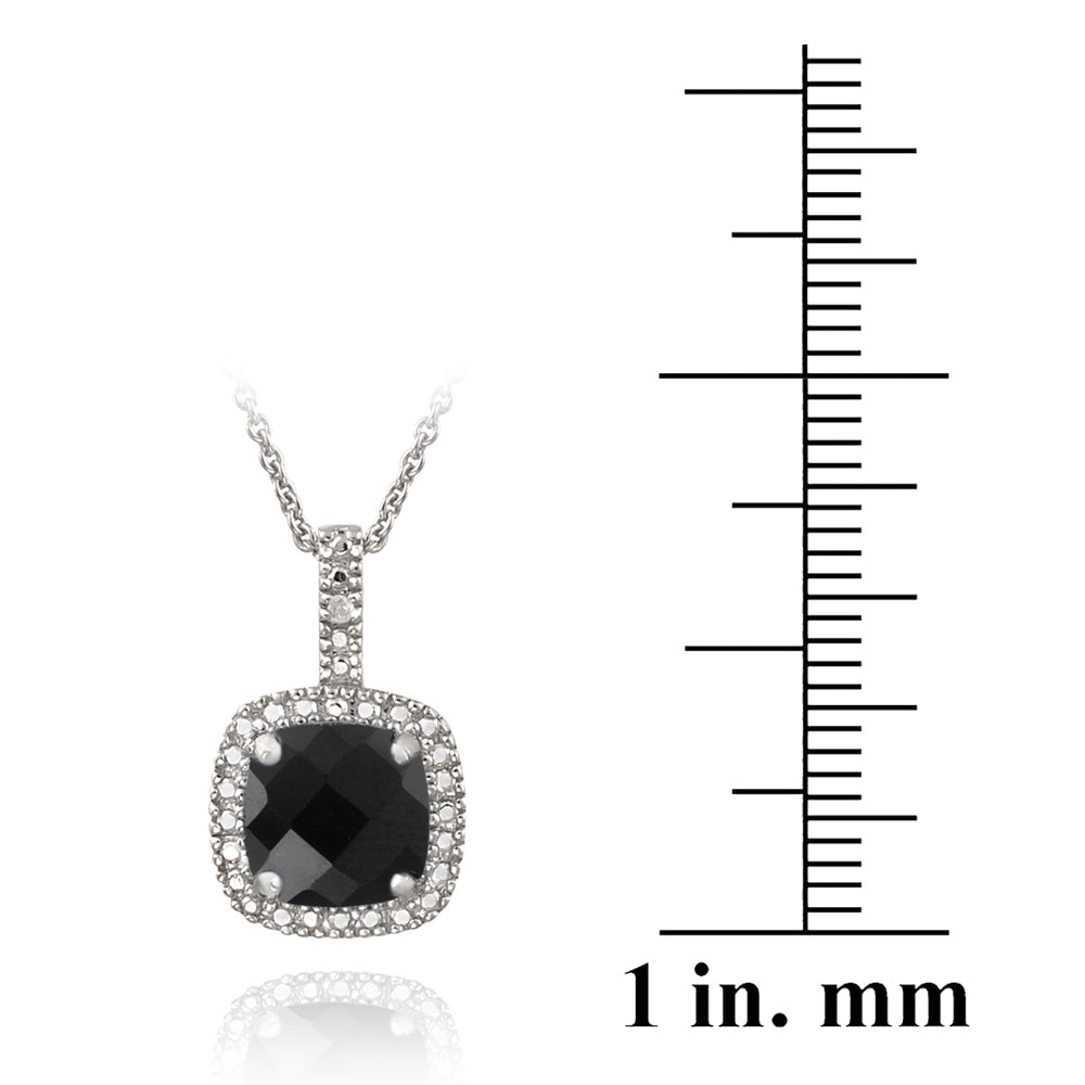Sterling Silver 2.75ct Black Spinel & Diamond Accent Square Pendant-4