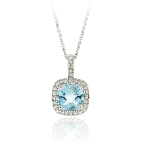 Sterling Silver Blue Topaz & Diamond Accent Square Pendant-2