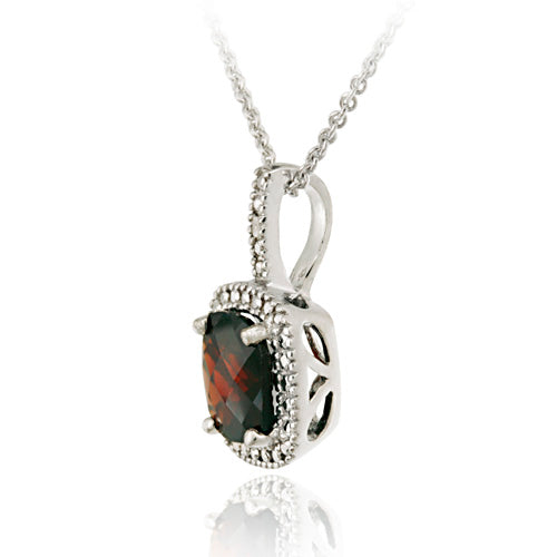 Sterling Silver Garnet & Diamond Accent Square Pendant-2