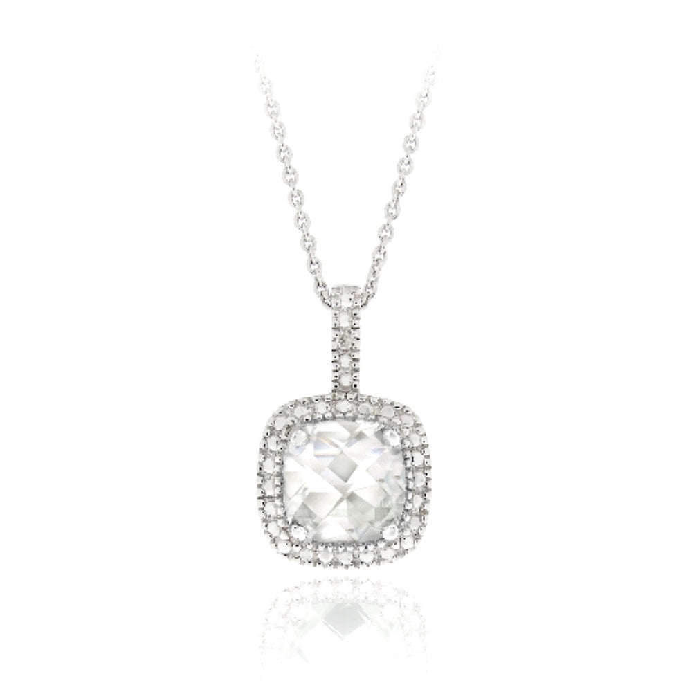 Sterling Silver 3.35ct White Topaz & Diamond Accent Square Necklace