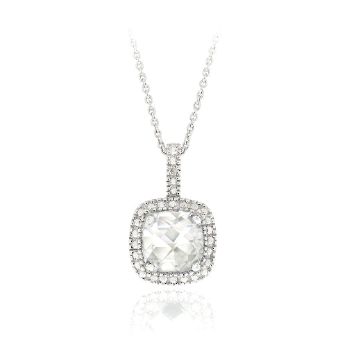 Sterling Silver 3.35ct White Topaz & Diamond Accent Square Necklace-2