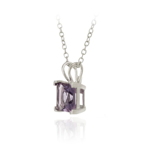 Sterling Silver 1.65ct TGW Amethyst 7mm Square Solitaire Pendant, 18"-2