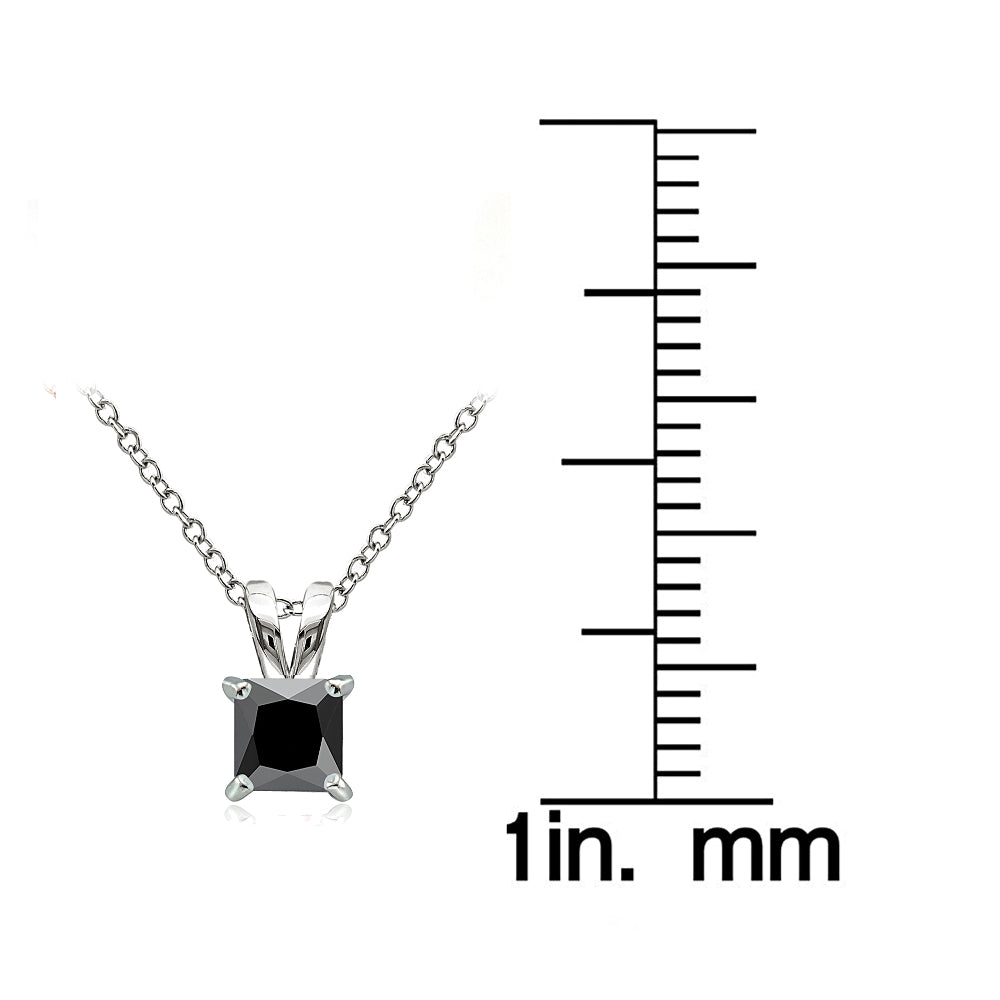 Sterling Silver 2ct Black Cubic Zirconia 7mm Square Solitaire Necklace-3
