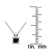 Sterling Silver 2ct Black Cubic Zirconia 7mm Square Solitaire Necklace