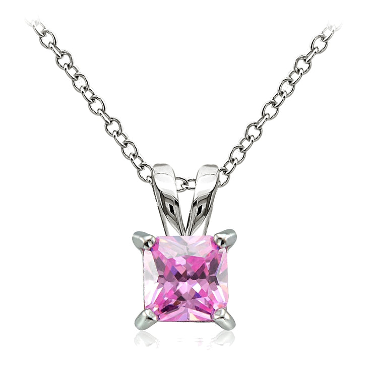 Sterling Silver 2ct Light Pink Cubic Zirconia 7mm Square Solitaire Necklace