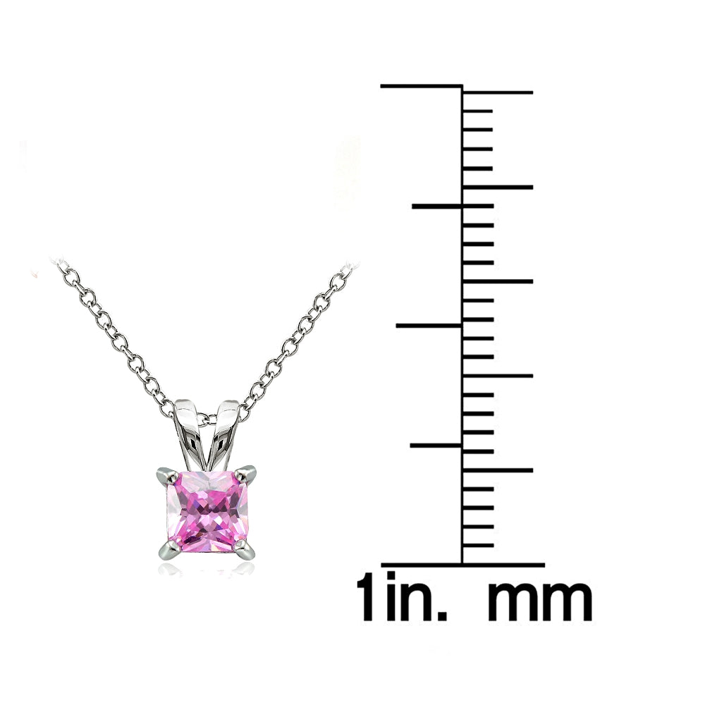 Sterling Silver 2ct Light Pink Cubic Zirconia 7mm Square Solitaire Necklace-3