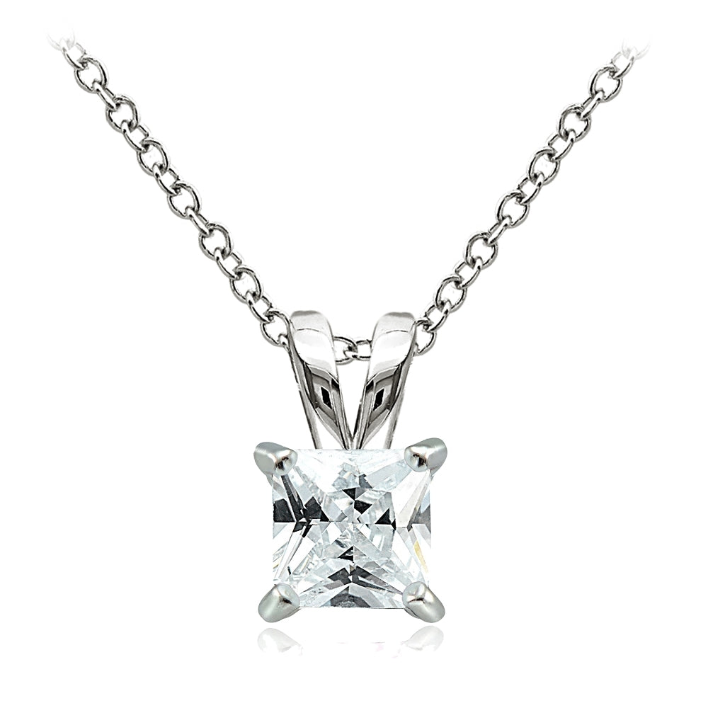 Sterling Silver 2ct Cubic Zirconia 7mm Square Solitaire Necklace