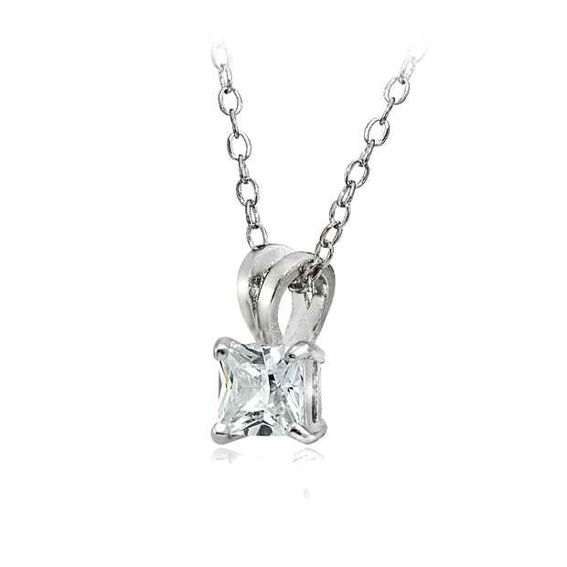Sterling Silver 2ct Cubic Zirconia 7mm Square Solitaire Necklace