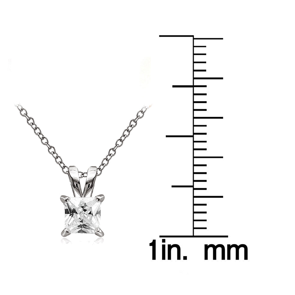 Sterling Silver 2ct Cubic Zirconia 7mm Square Solitaire Necklace-3