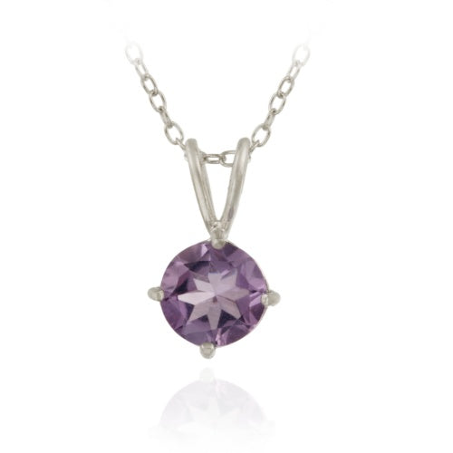 Sterling Silver 1.2ct TGW Amethyst 7mm Round Solitaire Pendant, 18"