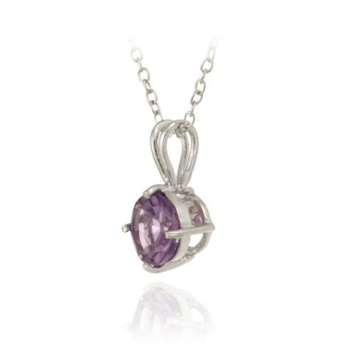 Sterling Silver 1.2ct TGW Amethyst 7mm Round Solitaire Pendant, 18"