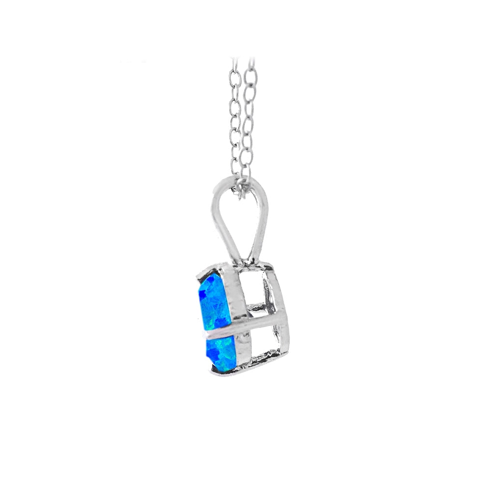 Sterling Silver Created Blue Opal 7mm Round Solitaire Necklace-2