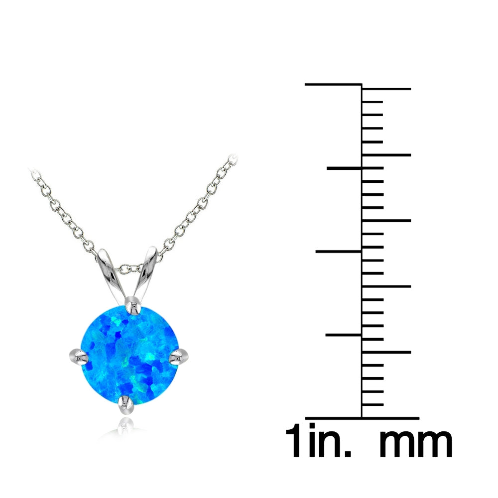 Sterling Silver Created Blue Opal 7mm Round Solitaire Necklace-3