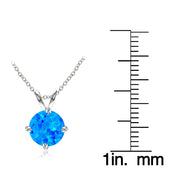 Sterling Silver Created Blue Opal 7mm Round Solitaire Necklace