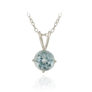Sterling Silver 1.6ct TGW Blue Topaz 7mm Round Solitaire Pendant, 18"