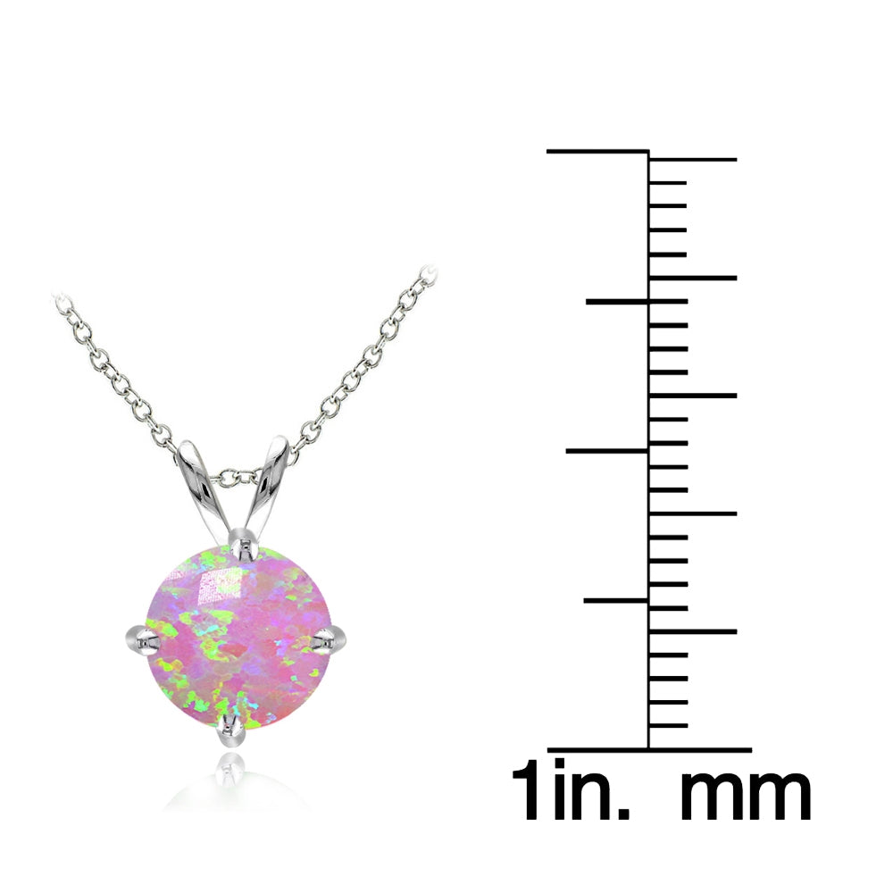 Sterling Silver Created Pink Opal 7mm Round Solitaire Necklace-3