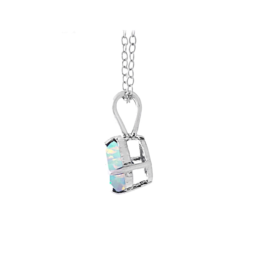 Sterling Silver Created White Opal 7mm Round Solitaire Necklace-2
