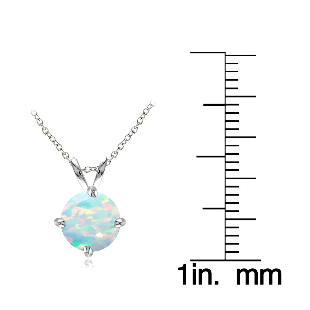 Sterling Silver Created White Opal 7mm Round Solitaire Necklace-3