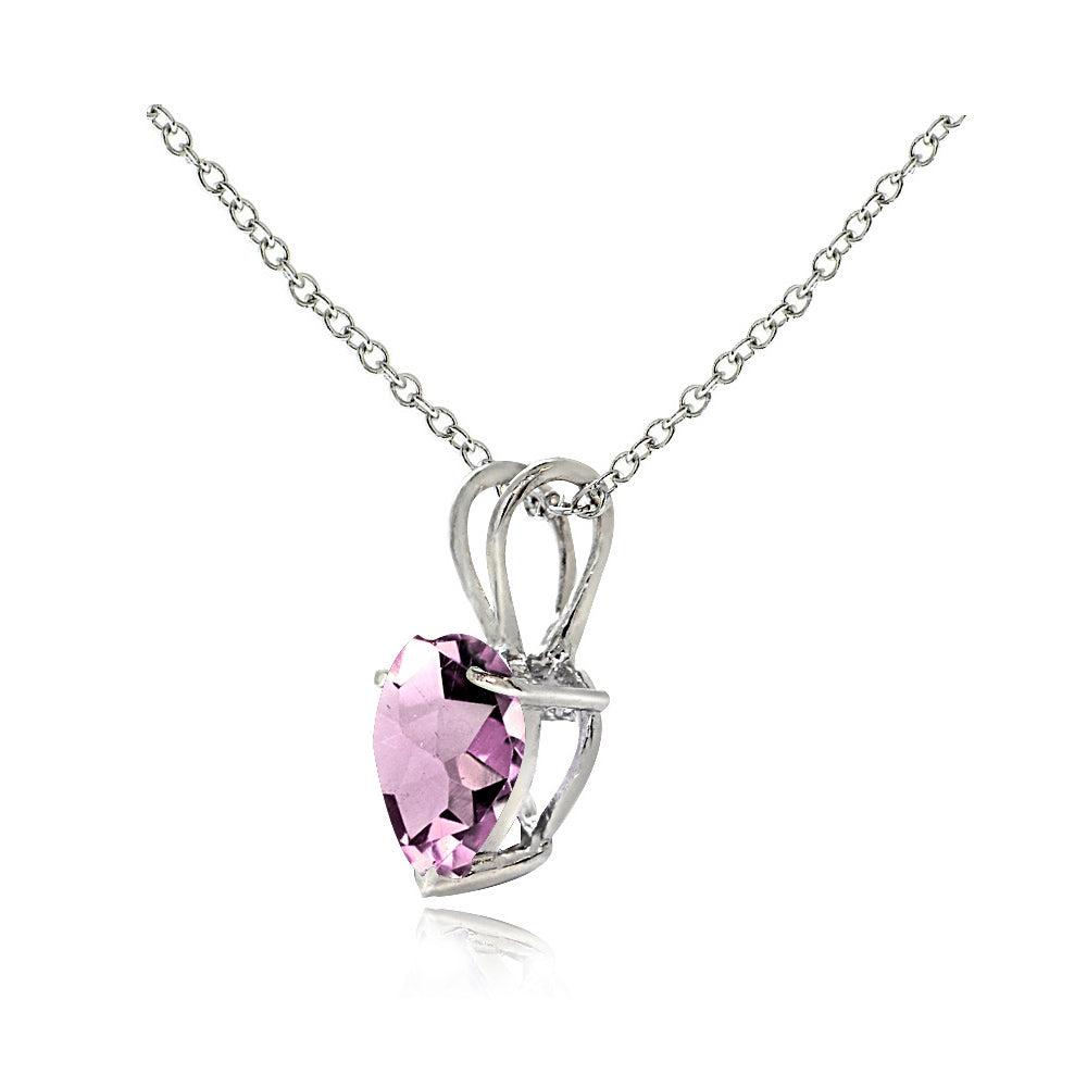 Sterling Silver Created Alexandrite 7mm Heart Solitaire Necklace-2