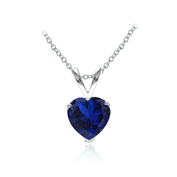 Sterling Silver Created Blue Sapphire 7mm Heart Solitaire Necklace