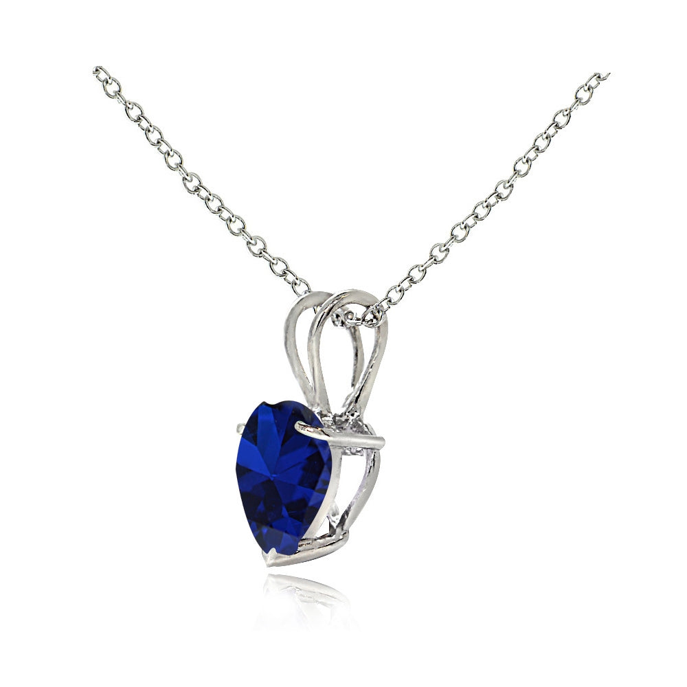 Sterling Silver Created Blue Sapphire 7mm Heart Solitaire Necklace-2