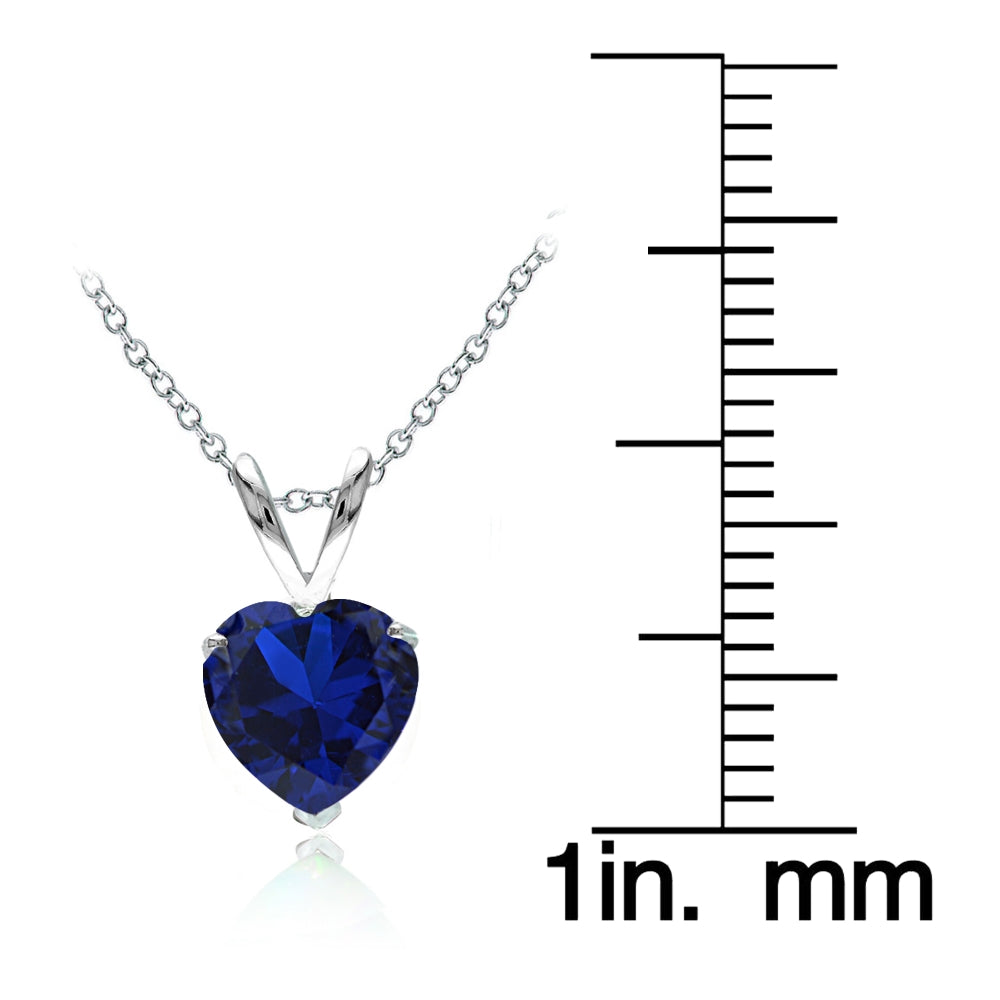 Sterling Silver Created Blue Sapphire 7mm Heart Solitaire Necklace-3