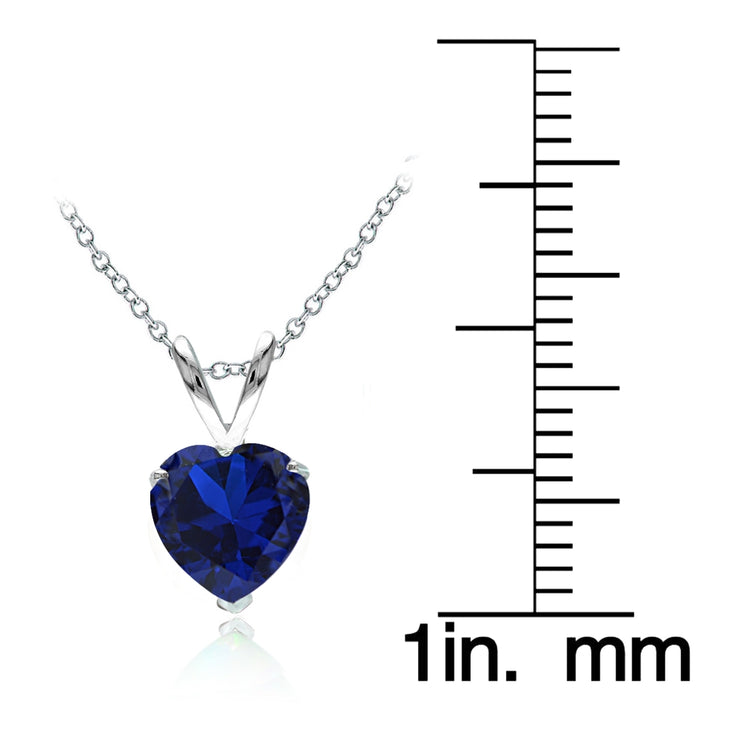 Sterling Silver Created Blue Sapphire 7mm Heart Solitaire Necklace