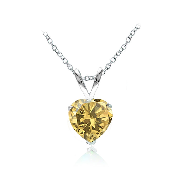 Sterling Silver Citrine 7mm Heart Solitaire Necklace