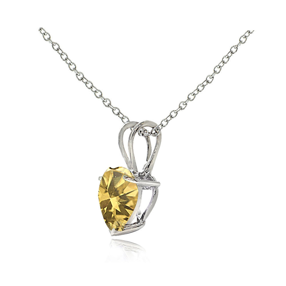 Sterling Silver Citrine 7mm Heart Solitaire Necklace-2
