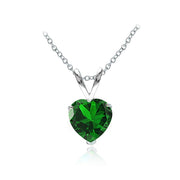 Sterling Silver Created Emerald 7mm Heart Solitaire Necklace